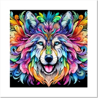 Psychedelic illustration of a wolf Posters and Art